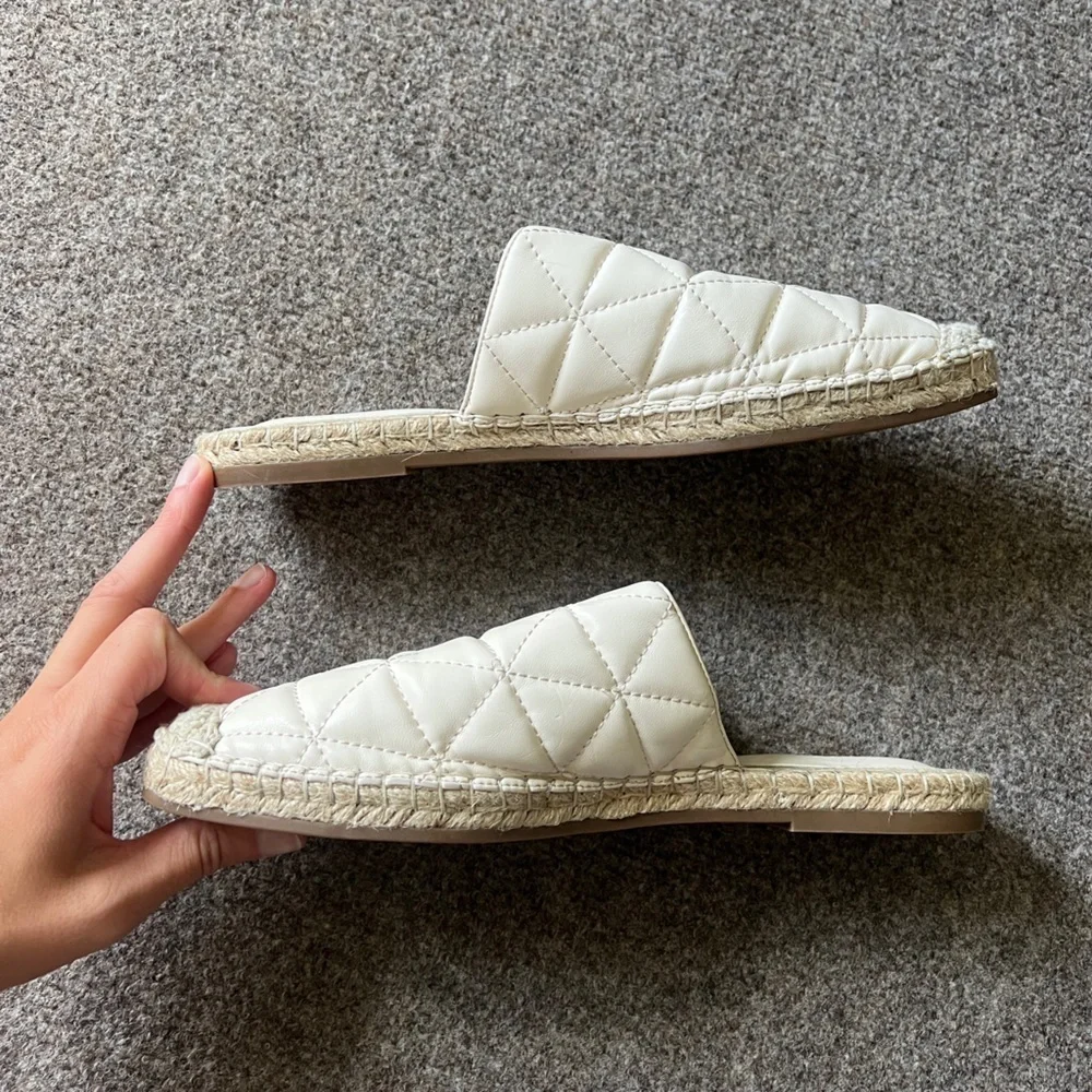 Aerosoles‎ Olson Cream Espadrille Slides Leather Flat Mules Shoes Women’s Size 8